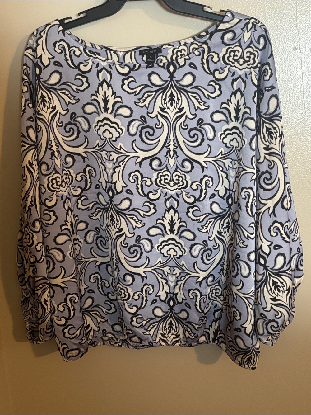 Ann Taylor Scroll-Print Bubble Hem Blouse